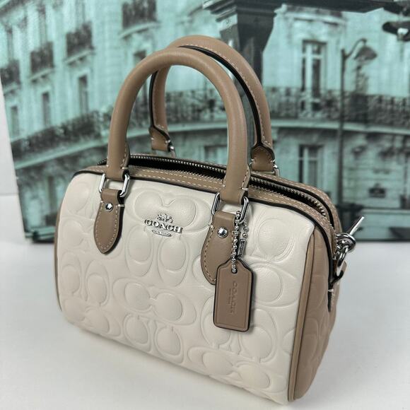 Coach CY744 Mini Rowan Crossbody Bag In Blocked Signature Leather IN CHALK - Picture 3 of 9